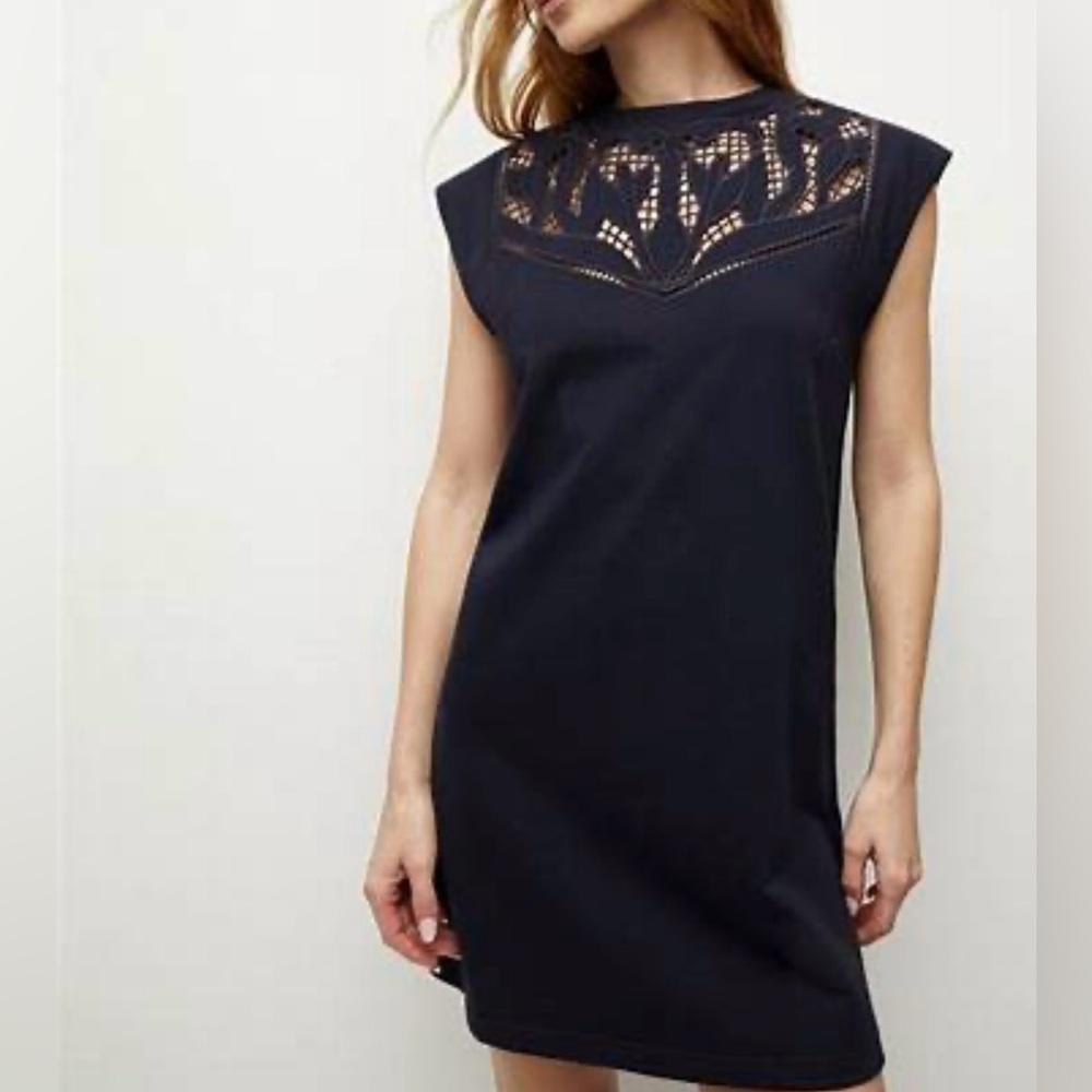 Veronica Beard Malta Cotton T-shirt Dress with Embroidered Detail in size M